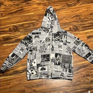 Newspaper Print Hoodie Jacket